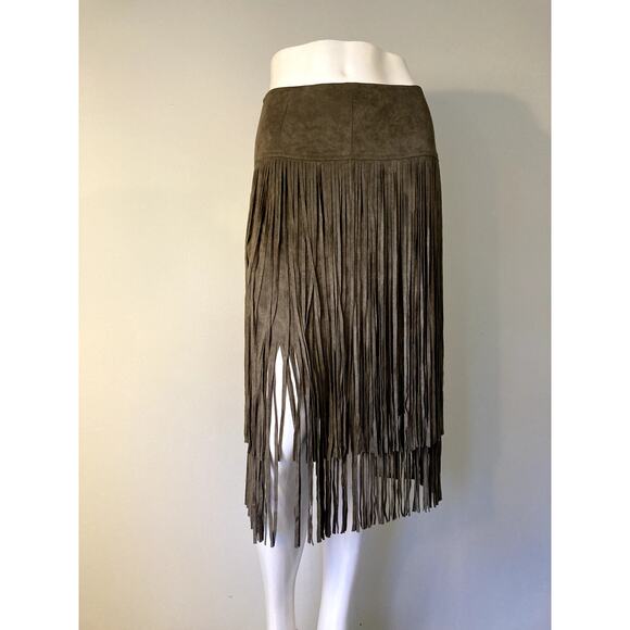Joyfolie Brown Fringe Midi Skirt - Picture 2 of 16
